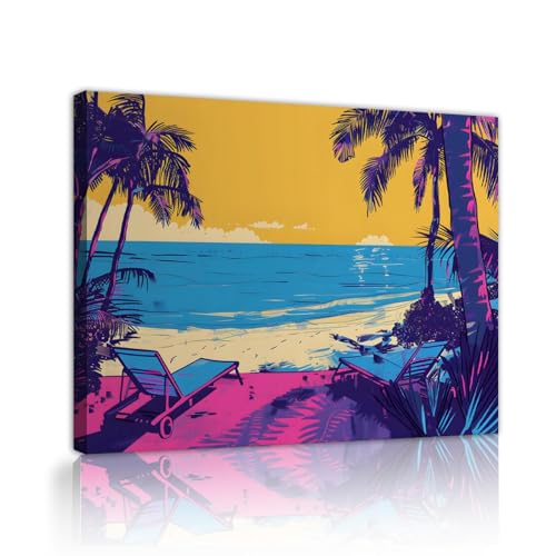 Toile Affiche Plage Palmier pour une Ambiance de Vacances Colorées dans Votre Chambre