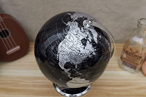 Annova Metallic World Globe Black – Educational/Geographic/Modern Desktop Decoration - Stainless Steel Arc And Base/Earth World - Metallic Black - For School, Home, And Office (8-Inch) #TOP6