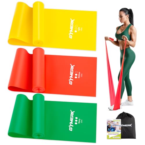 GYMERK Fitnessbänder 3er-Set, 1.8m Gymnastikband mit 3 Widerstandsstufen, Fitnessband mit Türanker Tragetasche und Übungsanleitung, ideal für Yoga, Pilates, Krafttraining