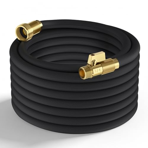 Image of Non-Expandable Garden Hose 75 ft, Ultra Lightweight & Flexible Water Hose, Full Length Leak-Proof Design, High-Density Fabric & Shut-Off Valve, Hose Straps