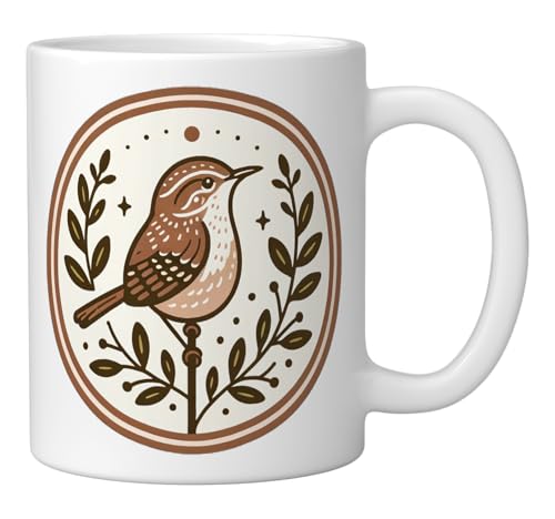 Taza de Cerámica Blanca con Diseño de Pájaro Wren miniatura 2