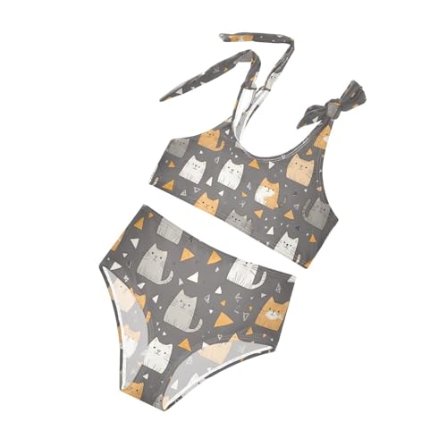 Plaaee Girls' 2 Piece Swimsuits Cartoon Cat Pattern Gray Cute Bikini Set Bathing Suit 4T4