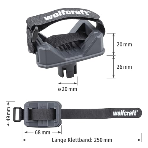 wolfcraft Schlauchhalterung für Staubsauger I 6891000 I Kompatibel mit 20-mm-Bohrungen, verstellbares Klettband, Schwarz