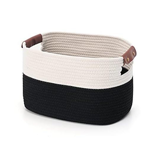ECDYQXVU 1 Pack Cotton Rope Storage Baskets,15x10x9in, Collapsible Storage Bins, Decorative Woven Basket Cube Storage Organizer for Nursery, Laundry, Towel, Clothes, Cosmetics, Books(White/Black)