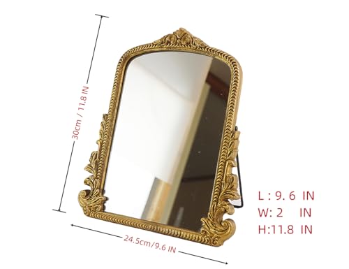 Hsddhome HSD09 Vintage Vanity Makeup Desk Mirror，Antique Traditional Chic Arch Table Mirror Gold，Decor Wood Framed Small Standing Carved Arendahl Mirror thumb #5