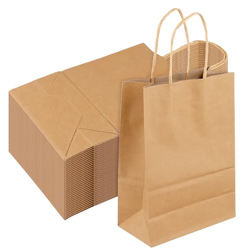 Sacs en papier kraft pour cadeaux et fêtes, petits cabas marron UNGFEI lot de 50