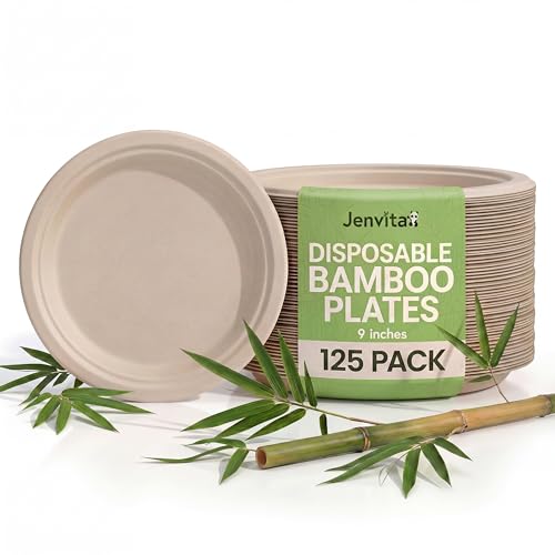 Bamboo Compostable Paper Plates (125-Pack 9-Inch)