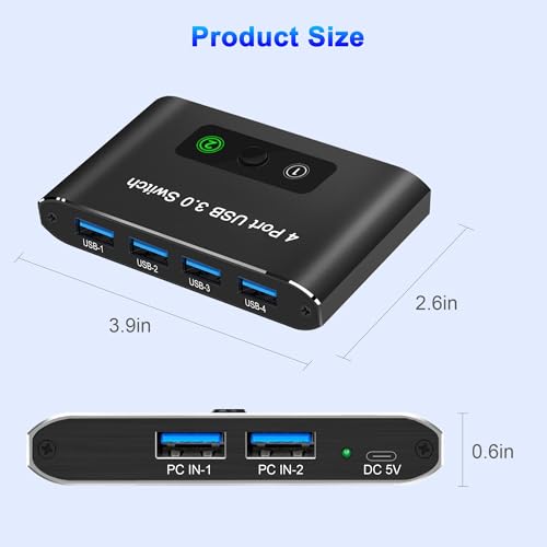 Image of USB Switch, USB Switcher 2 Computers, USB 3.0 Switch Sharing 4 USB Devices KVM Switcher Box for PC, Printer, Scanner, Mouse, Keyboard with 2 Pack USB Cable, Compatible with Mac /Windows /Linux