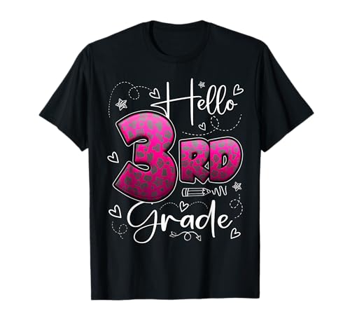 Hello 3rd Grade Back To School - Stampa leopardata di terza elementare Maglietta
