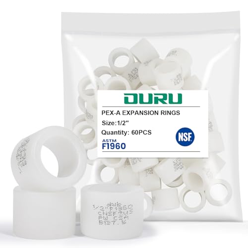 OURU PEX-A Expansion Rings 60 Pack 1/2 Inch Plastic Expansion Sleeves F1960 Pex A Fittings for Pipe/Tubing System