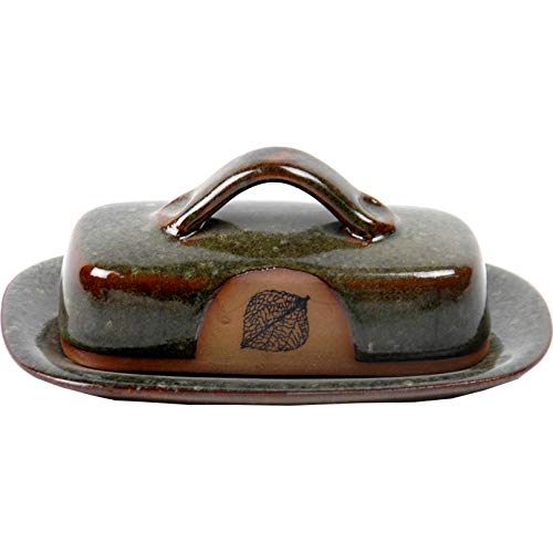 ALWAYS AZUL POTTERY Aspen Leaf Butter Dish in Seamist - Handmade Pottery - Decorative Stoneware Butter Dish Dispenser - Countertop Covered Butter Storage Container