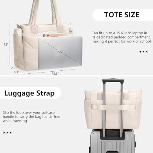 Image of Puffer Tote Bag for Women Quilted Nurse Bag Lightweight Work Bag for Teacher Travel Handbag with Multiple Pockets