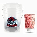 DIRTY DEVIL 20L/5Gallon Clear Wash Bucket with Dirt Shield + FREE WASH MITT, Heavy Duty Car Detailing Pail, 20L Transparent Plastic Container (1 Bucket, Clear)