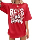 Baseball Shirt Women Oversized Game Day Fan T-Shirt Baseball Season Short Sleeve Tops Red
