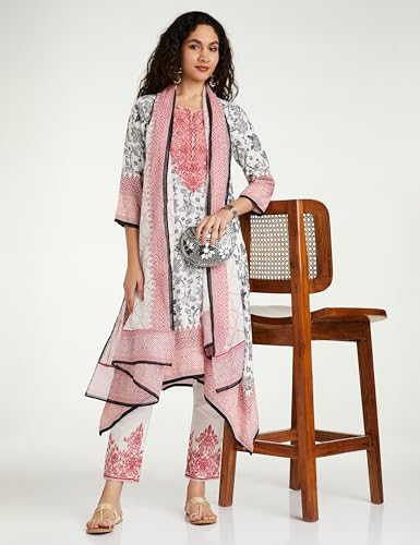 Image of BIBA Women Cotton Straight Printed Kurta Ankle Length Suit Set