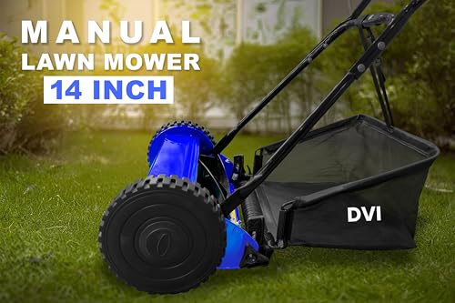 Image of DVI Manual Push Lawn Mower with 28L Premium Grass Catcher | 14-Inch Reel Push Grass Cutter Machine with 5-Position Height Adjustment with 5 Steel Resharpable Blades for Home, Garden and Yard.
