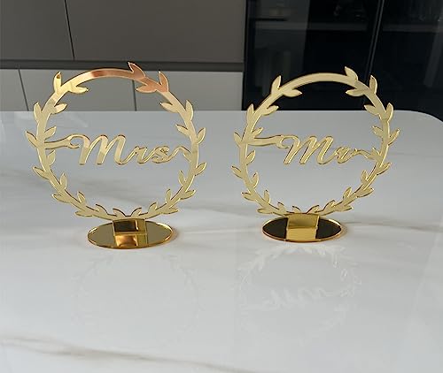 Gold Mirror Mr And Mrs Wedding Deco,Gold Standing Mr & Mrs Sign Rustic Mr And Mrs Sign For Sweetheart Table Decor