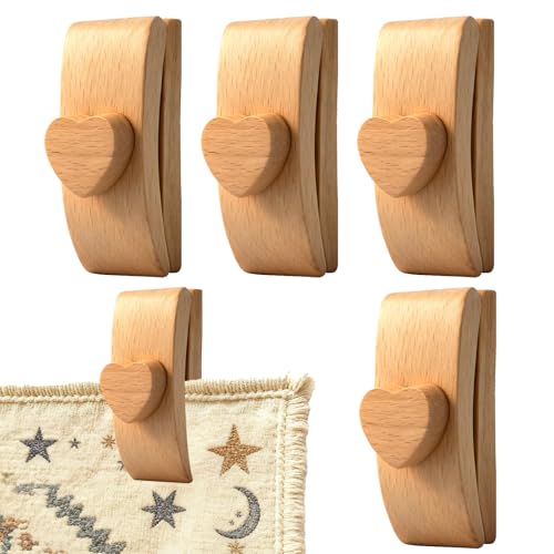 Jevuoyee 4 Packs Tapestry Hangers for Wall for Display, Large Wooden Clips Quilt Hanger for Hanging Quilts, Rugs, Carpets, and Fiber Art (Heart)