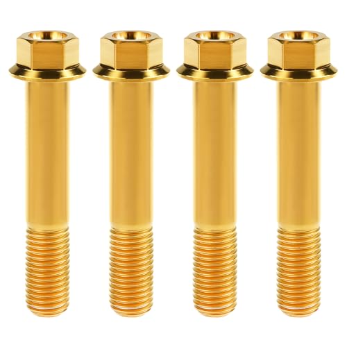 Image of Titanium Bolt M12 30 35 40 45 50 55 60 65 70 75 80 85 90mm Hex Small Flange Head for Motorcycle Car Modification Pack of 4 (M12x65mm Pitch 1.5, Gold)