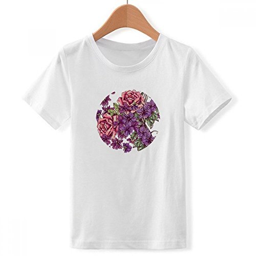 T-shirt blanc garçon col rond fleur feuille bleu pour un look unique