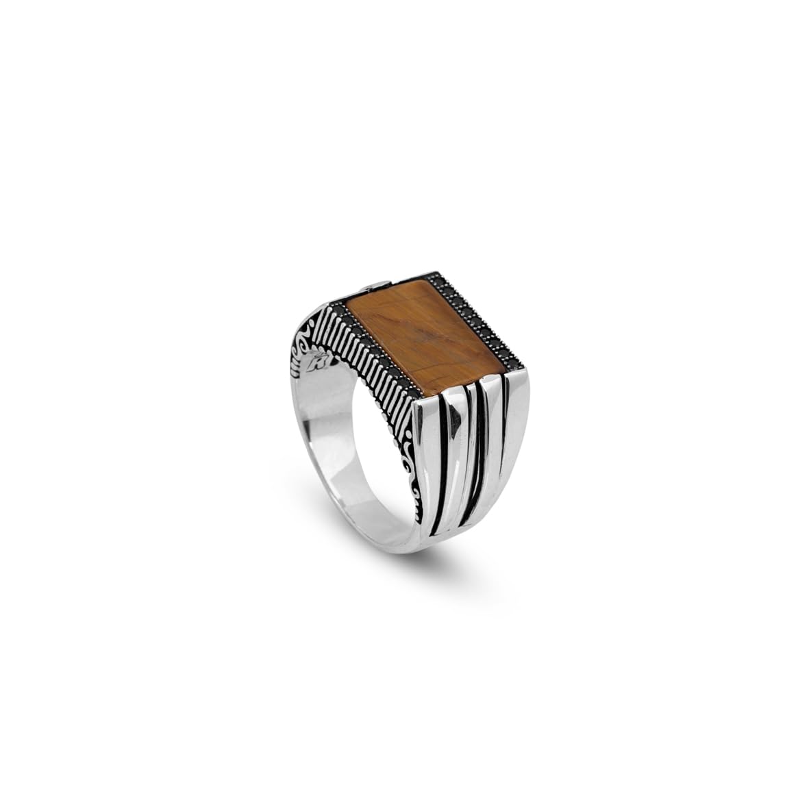 Bague de Fiançailles en Œil de Tigre pour Homme – Chevalière Gravée en Argent Sterling 925 avec Pierre Précieuse Poli – Bague Style Millésime Fait Main