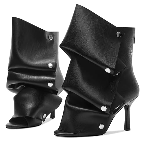 Women's Stylish Wrinkles High Heels Buttons Summer Booties Ladies Unique Ruched Metals Thin Heels Spring Short Boots2