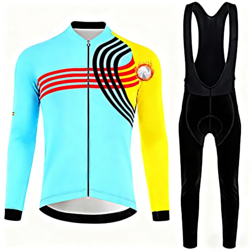 CXBNMA Traje Ciclismo Hombre Conjunto Ropa Bicicleta Invierno Maillot Ciclismo Hombres Manga Larga y Pantalones Ajustados 3D MTB Manga Larga