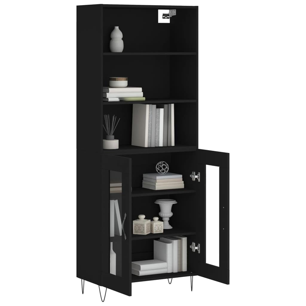 Möbel Wohnaccessoire Highboard Schwarz 69,5x34x180cm Engineered Wood-Furniture