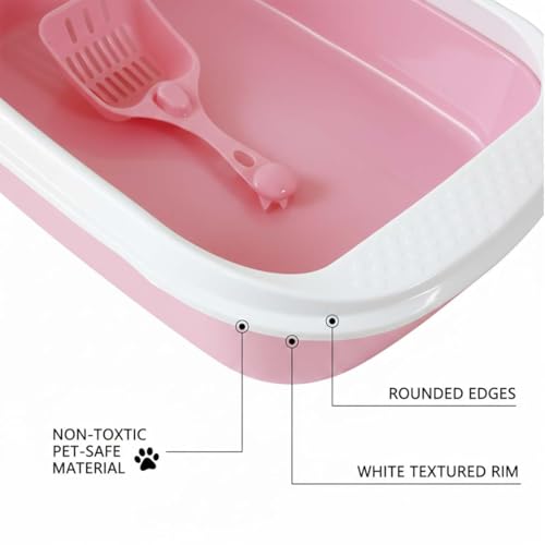 Image of PETS EMPIRE Cat Litter Box Tray with Free Scooper - Semi-Closed Design, Durable Quality, Suitable for All Adult Cats & Kittens, Pink
