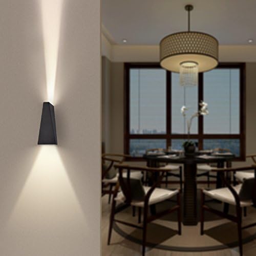 Aipsun 6W LED Metal Aluminum Wall Sconce IP54 Waterproof Modern Rectangular Wall Lamp up and Down Design for Outdoors Outside Exterior Garden Hotel Gallery Decoration (Black, Warm White 3000K)