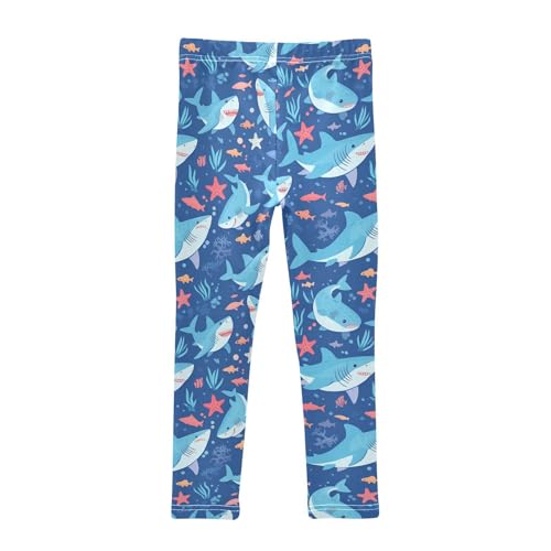 Cartoon Sharks Starfish Girls' Leggings Toddler Doodles Cute Kids Yoga Pants Dance Active Tights 4T2