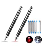 GS GLOWSEEN Lighted tip Penlight, LED Ballpoint 2 ct (Red & White Light), Bundle with Replacing Blue Ink Refills 12 ct