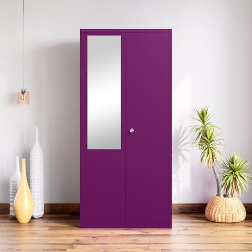 Image of Interio by Godrej Marc 2-Door Steel Almirah with Mirror (Textured Mulberry), 1-Year Warranty, 1 Locker, 1 Drawer, 5 Shelves