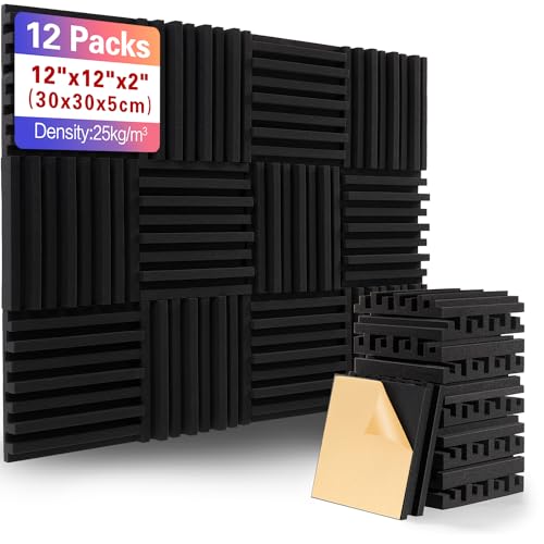 Sound Insulation Wall Sound Absorber Acoustic Foam Mats for Recording Studio, Podcasts, YouTube Room (Black LIne)