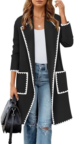 ZESICA Women's Open Front Long Cardigan Sweater Casual Lapel Coatigan Coat Fall Jacket Outerwear with Pockets