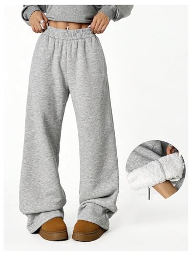 SOLY HUX Women's Elastic High Waisted Sweatpants Wide Leg Baggy Fleece Lined Pants with Pockets3