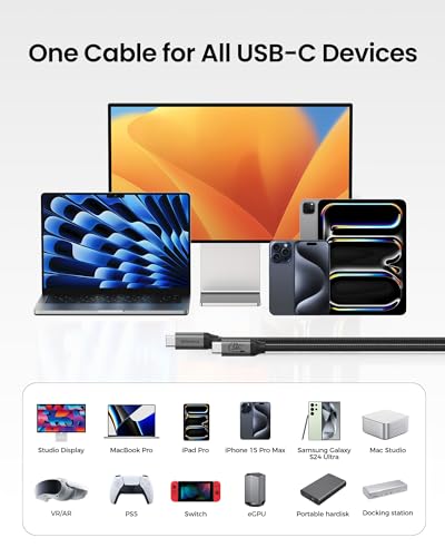 Image of Silkland USB C Monitor Display Cable 15FT, 8K@30Hz, 4K@144Hz /120Hz, 4K@60Hz | 20Gbps Data Transfer, 240W PD Charging, USB C 3.2 Gen 2x2 Cable, Compatible for iPhone 17, MacBook,CarPlay, Portable Monitor