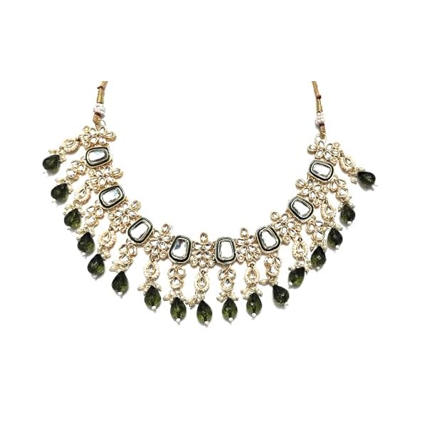 SHARVARI IMITATION JEWELLERY semi bridal necklace set with earrings and maangtika - mehendi green - Image 5