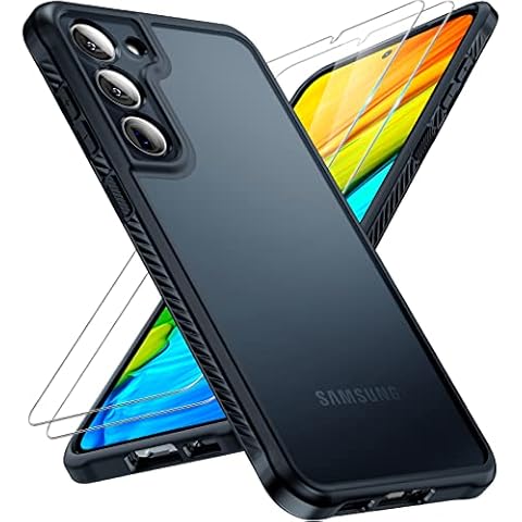 TOCOL 3 in 1 for Samsung Galaxy S23 Case, with 2 Pack Tempered Screen Protector [Upgraded Full Camera Protection] [Military Grade Drop] Translucent Matte Back, Non-Slip Cover for S23 6.1 inch, Black Cover