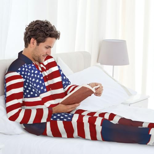 Pyjama classique léger motif USA ensemble col cranté respirant et fluide - 3