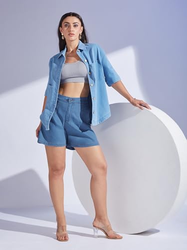 Image of Miss Chase Women's White Regular High Rise Clean Look Regular Stretchable Denim Shorts