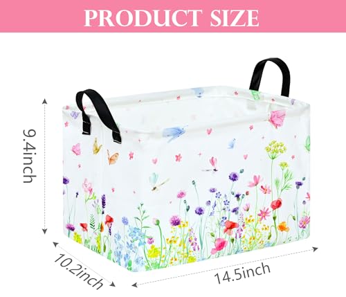 Image of Baby Storage Basket Nursery Box Laundry Hamper Organization Bins for Toys and Clothes with Handles (Blue Flower)