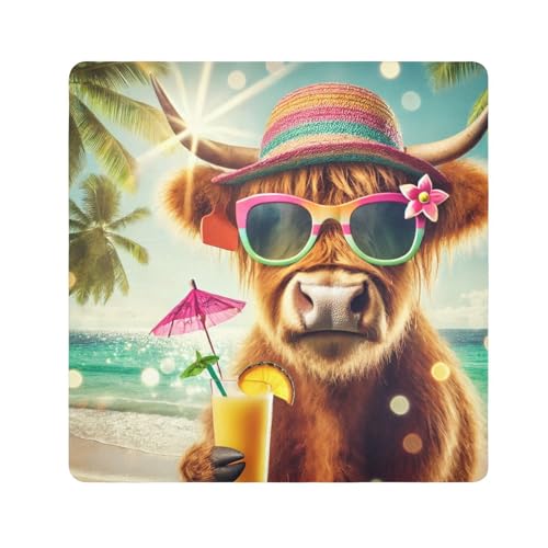 Summer Highland Cow Beach Self-adhesive Cloth 17.7