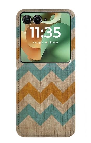 Étui flip Motorola Razr+ 2024 chic en cuir premium à motif chevron bois