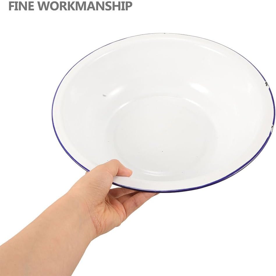 Vintage Enamel Wash Basin, 12.59 Inch Foot Soaking Basin, Multi-Use Enamelware for Face Washing, Foot Bath, Laundry, Kitchen, and Bathroom, Church Ceremony & Farmhouse Decor Metal Tub Bowl