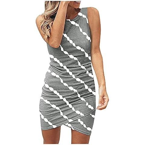 Autosion Women's Twill Cross Skirt Dress with a Slim Waist and Pleated Waist Short Skirt Sleeveless Round Neck Sexy Dress Cover