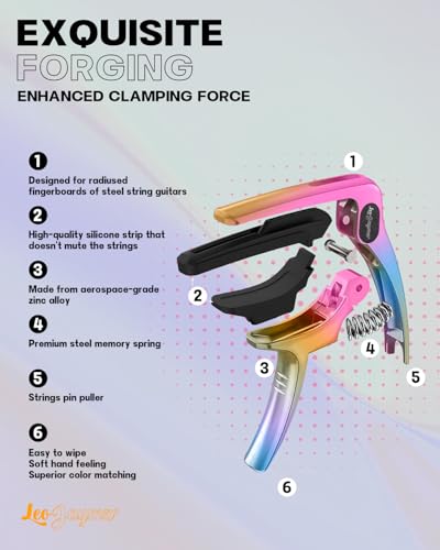 Leo Jaymz Heavy Duty Guitar Capo for Acoustic/Electric Guitars, Guitar Clip made of Zinc Alloy Metal, Guitar Clamp for Bass Classical Guitar, Ukulele, Mandolin,Banjo (Dazzling Purple)