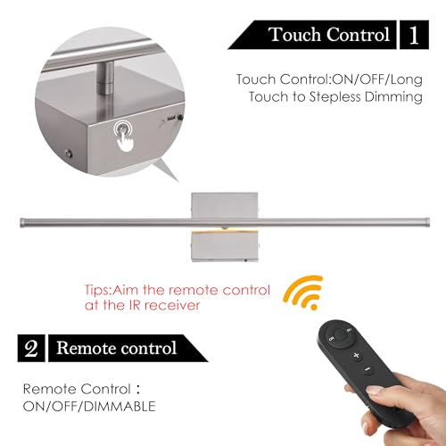 Image of KARTOOSH 32.2 Inch Wall Sconces Battery Operated for Living Room Nickel | Rechargeable Wireless Wall Lamp Set of 2, 3000K Warm White Dimmable Wall Light Remote Control Indoor Lighting for Bedroom