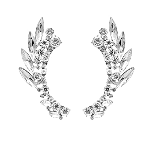 Silver Angel Wings Ear Cuff Earrings，Crystal Angel Wings Crawler Climber Cuff Earrings For Women Girls Teens Christmas Gifts (B) #TOP24