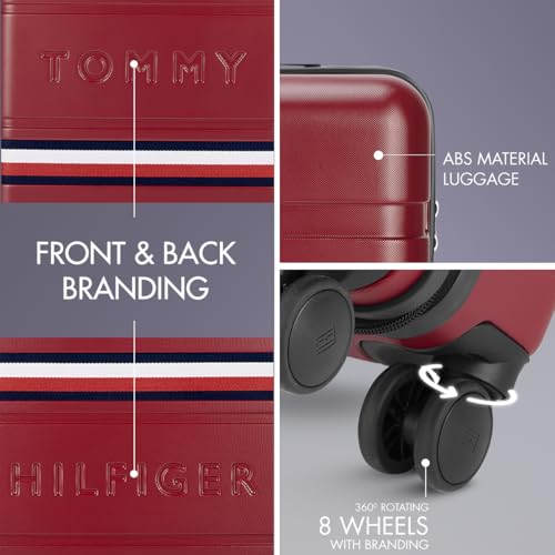 Image of Tommy Hilfiger Hard Luggage Set of 3 (Small, Mid and Large) Berlin - Wine | Check-in Trolley Bags with TSA Lock | 360 Spinner Wheels | Telescopic Handle | Hardshell PC Suitcase |Water Resistance